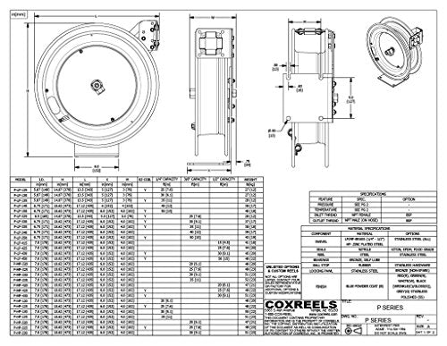 Coxreels P-LP-125 Low Pressure Retractable Air/Water Hose Reel: 1/4" I.D., 25' Hose Capacity, with Hose, 300 PSI, Made in USA - size: 1/4", style: 25'