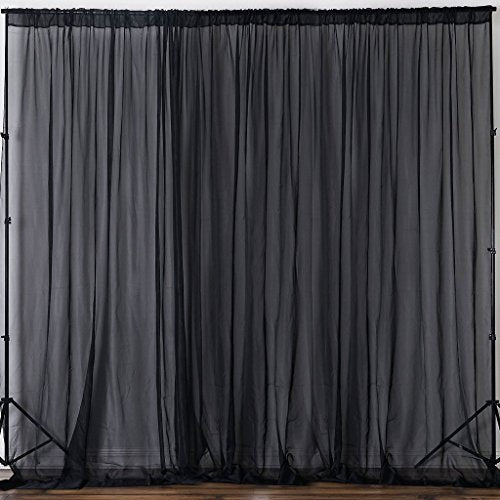 New Creations Fabric & Foam Inc, Polyester See Through Chiffon Backdrop Drape Curtain Panel (Black, 5 Feet Wide x 9 Feet High, 2 Panel) - color: Black, size: 5 Feet Wide x 9 Feet High, 2 Panel