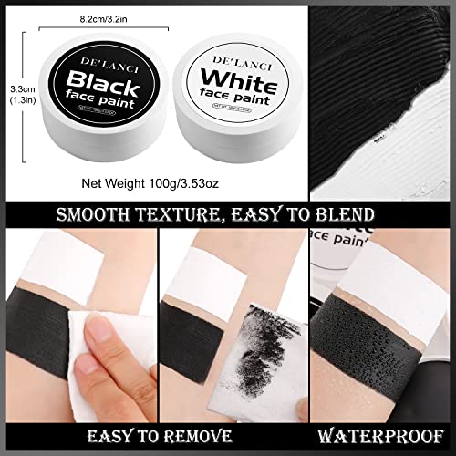 Black White Face Paint Body Painting, 2 PCS Pro White+Black Face Body Paint Oil Based Cream Palette Kit for Art Theater Halloween Party Cosplay Clown SFX Makeup for Kids Adults (200g/7.06oz)