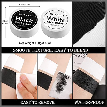 Black White Face Paint Body Painting, 2 PCS Pro White+Black Face Body Paint Oil Based Cream Palette Kit for Art Theater Halloween Party Cosplay Clown SFX Makeup for Kids Adults (200g/7.06oz)
