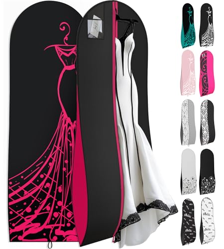 Your Bags Women’s Dress and Gown Garment Bag -72”x24” and 10” Tapered Gusset Prom Bags (Pink & Black Dress Print) - color: Pink & Black Dress Print
