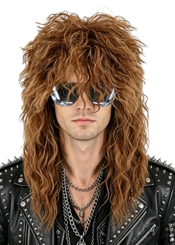 Topcosplay Men or Women 80s Wig Mullet Light Brown Long Curly Rock Disco Costume Party Wigs - color: Brown