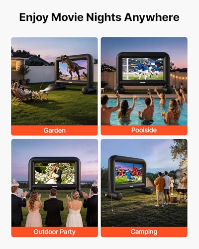 VEVOR Inflatable Movie Screen, 14 ft Outdoor Inflatable Projection Screen with Portable Storage Bag, Front/Rear Projection, Easy Set Up, Blow Up Screen for Outdoor Backyard Movie Night, Theme Parties