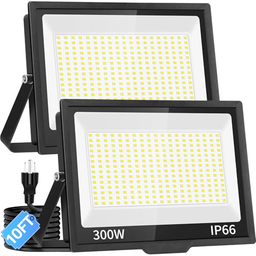 36000LM 300W LED Flood Light Outdoor Plug in, IP66 for Yard Lawn, 5000K - size: 300W-2 Pack