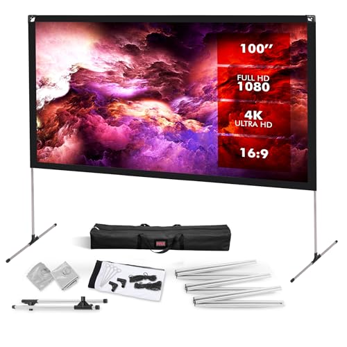 Pyle Projector Screen with Stand - 100" 16:9 HD 4K Portable Lightweight Freestanding Foldable Indoor Outdoor Movie Projection Display with Frame for Home Theater - size: 100"