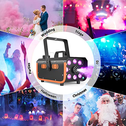 HAKUTA Light Rain and Splash Proof Fog Machine, 500W Smoke Machine with 2300 CFM Output of Fog & 2 Remotes, 8 LED Lights with 4 Light Effects for Outdoor Music Festival Pool Party Wedding DJ Stage