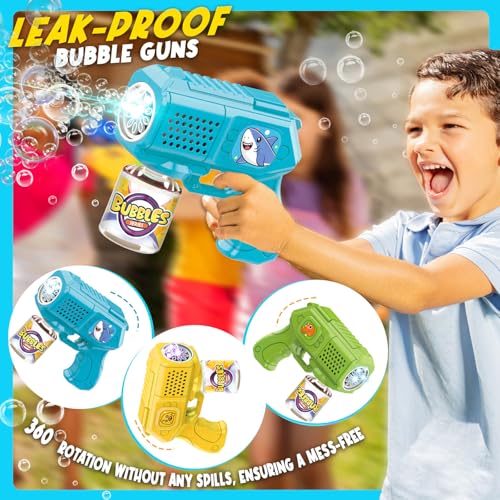 3 Pack Bubble Guns with Bubble Solution, Boys Girls Toys Gifts 3+ - color: Blue+green+yellow
