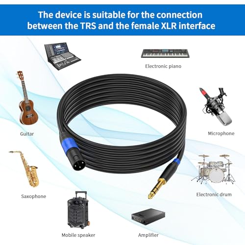 2 Pack XLR Male to 1/4 6.35mm TRS Mono Jack Microphone Cable for Dynmic Microphone, 1.6 Foot, Black, Balanced 3 Pin XLR Male to Quarter inch TRS Plug Mic Cord, Plated Conductors - size: 1.6 FT, 2Pack, style: XLR Male to 6.35mm