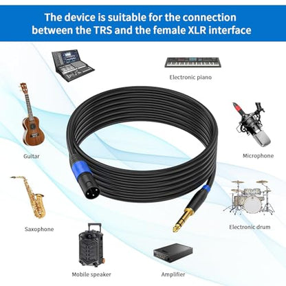 2 Pack XLR Male to 1/4 6.35mm TRS Mono Jack Microphone Cable for Dynmic Microphone, 1.6 Foot, Black, Balanced 3 Pin XLR Male to Quarter inch TRS Plug Mic Cord, Plated Conductors - size: 1.6 FT, 2Pack, style: XLR Male to 6.35mm