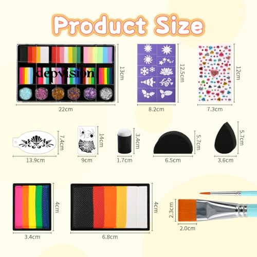 Professional Face Painting Kit for kids Split Cake Face Paint Palette with Glitter Gel One Stroke Non Toxic with Stencils, Pro Face Paint Brushes Sponges for Halloween, Christmas gift, Party
