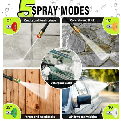 Pressure Washer, Power Washer with 4 Quick Connect Nozzles 1 Foam Cannon, High Pressure Cleaning Machine for Cars/Fences/Driveways/Patios/Farms/Home Cleaning(Bright Green) - color: Bright Green