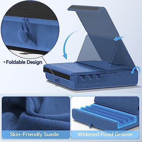 KDD Tablet Pillow Holder, Foldable iPad Stand for Lap, Bed and Desk -Tablet Soft Pad Dock with Pocket & Stylus Mount Compatible with iPad Pro 12.9, 10.5, 9.7 Air Mini 6 5 4 3, Galaxy Tab,E-Reader - color: Blue