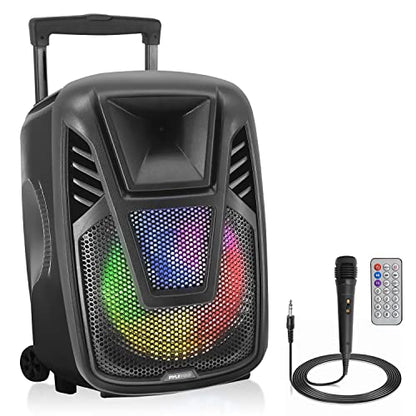 Pyle 15” Portable Bluetooth PA Speaker System - 800W Wireless Rechargeable Loudspeaker with LED Party Lights, Rolling Wheels, Built-in Amp, & Remote Control - Indoor/Outdoor Karaoke Machine (Black) - size: 15 inches