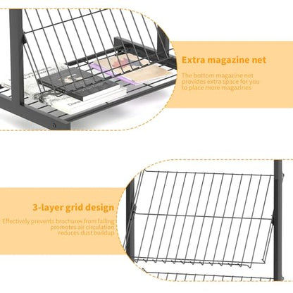 lesolar 4-Tier Floor-Standing Magazine Rack with Poster Board Stand | Metal Magazine Rack with Wheels, Newspaper Holder, Brochure Display Stand, Poster Sign Holder for Exhibitions Store Business
