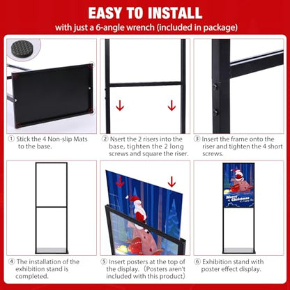 Blulu 4 Pcs Sign Stand Holder, 19.6"x 27.5" Double Sided Metal Wedding Sign Stand, Heavy Duty Floor Standing Poster Holder, Outdoor Banner Stands with Non Slip Mat for Board and Foam Display (Black) - color: black