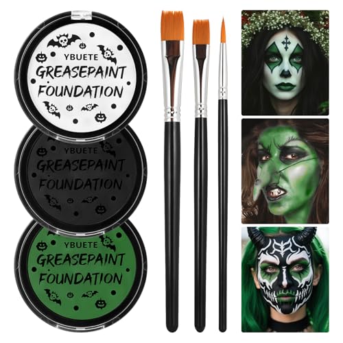 YBUETE Green White Black Oil Based Face Paint Kit for Halloween - color: Green+White+Black