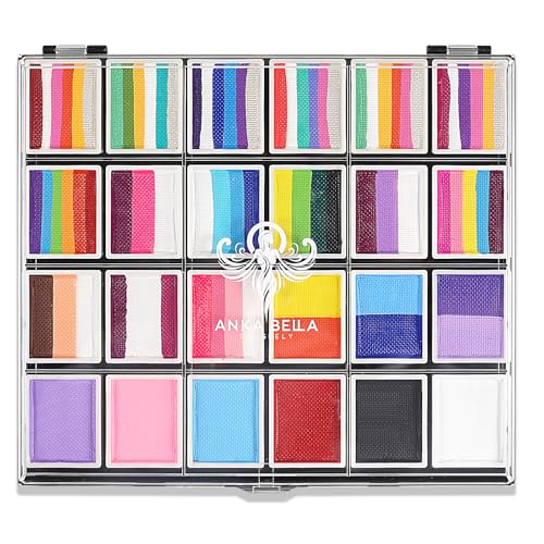Professional Washable 24x10gm Face Paint for Kids & Adults,Water Based One Stroke Split Cake Face Painting Kit with Brushes,Non toxic ,Ideal for Easter/Parties/Halloween/Carnival - color: Multicolor