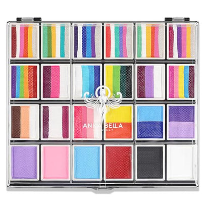 Professional Washable 24x10gm Face Paint for Kids & Adults,Water Based One Stroke Split Cake Face Painting Kit with Brushes,Non toxic ,Ideal for Easter/Parties/Halloween/Carnival - color: Multicolor