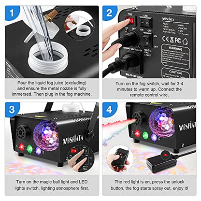 MOSFiATA Fog Machine with Disco Light 600W Smoke Machine RGB LED lights, 2500 CFM Spray, Remote Control, Perfect for Halloween, Christmas, Wedding, Party, Club, DJ Stage Effect