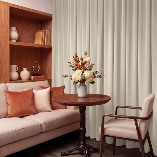 RYB HOME Beige Velvet Curtains 84 inches Long for Bedroom Farmhouse | Thermal Insulated, Room Darkening, UV Privacy Block, With Hook Belt, Back Tab, Living Dining Room, W52 x L84, 2 Panels - color: Beige, size: 52"W x 84"L (Pack of 2)