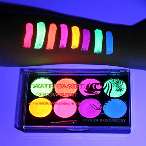 MEICOLY Neon Face Paint,UV Blacklight Glow Face Paint,8 Bright Colors Neon Fluorescent Rave Accessories for Women, Water Based Glow In The Dark Neon Accessories for Halloween Washable for Kids Adults - color: 01 Fluorescent Body Paint