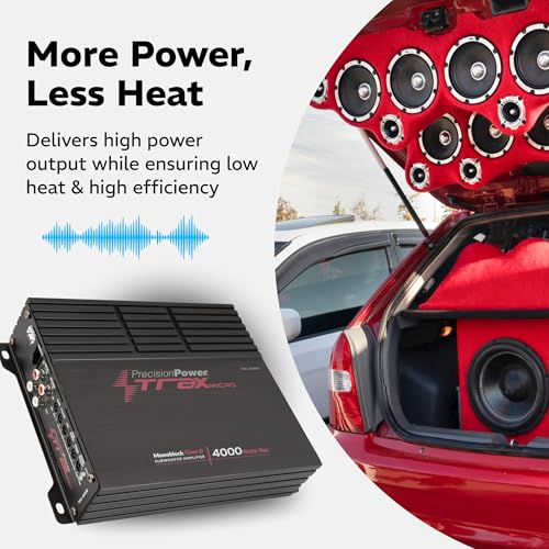 Precision Power Trax Micro Monoblock Class D Car Stereo Amplifier TM1.4000D – 4000W Single Channel Digital Subwoofer Amp with Wired Bass Control & High-Level Inputs for Powerful Audio - size: TM1.4000D
