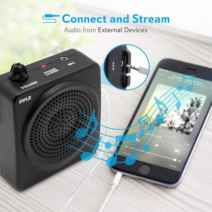 Pyle Portable PA Speaker and Voice Amplifier: Compact Waistband with Rechargeable Battery, Includes Headset Microphone & 3.5mm Aux Jack - Ideal for Tour Guides, Teachers, and Meetings