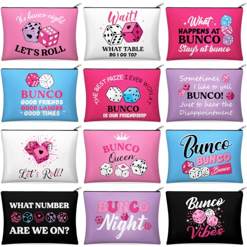 Reginary 12 Pcs Bunco Game Makeup Bags Funny Bunco Gifts | Dice Game Makeup Bags, Bunco Portable Pouch Cosmetic Bags, Travel Zipper Pouch, Christmas Birthday Present for Women - style: Bunco