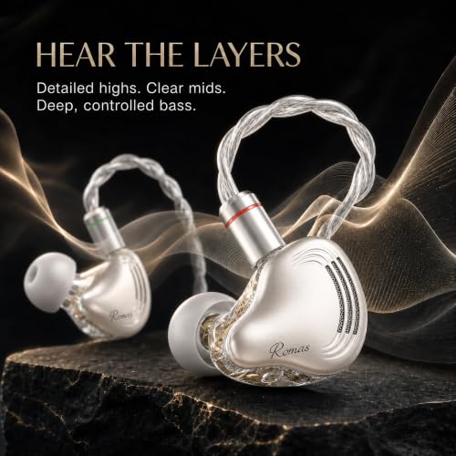 Rosmas Wired Earbuds with Mic, USB-C Wired Earbuds HiFi Earphones,SM10 Pro 5-Driver Hybrid IEM Earphones, 4BA+1DD Driver System, Detachable 2-Pin Cable, in Ear Monitors for Gaming Music Calls，Sliver - color: Silver
