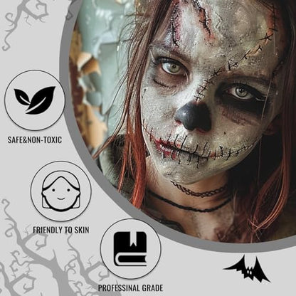 BOBISUKA Halloween Zombie Makeup Kit with 4 Colors Face Body Paint & Applicator, Fake Blood, Liquid Latex and Scar Wax SFX Makeup Set for Vampires Wounds Clown Cosplay Special Effects Makeup - color: Zombie Makeup