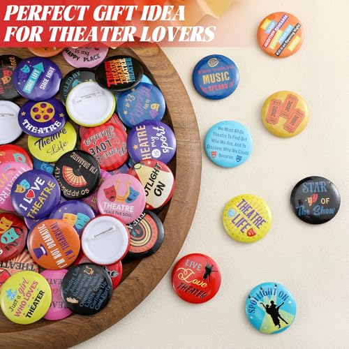 Landical 50 Pcs Funny Round Button Pins Unique Graphic Badges, Cute Cartoon Decorative Brooch Pins for Backpacks, Hats Jackets Clothing DIY Craft Gift Favors - style: Theater