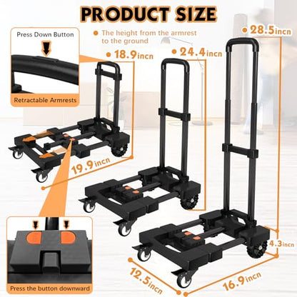 Folding Hand Truck Dolly Cart 500lbs for Travel/Home Use - color: Black