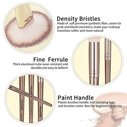MAANGE Makeup Brush Set 23 Pcs Makeup Brushes Premium Synthetic Make up brushes Professional Face Powder Blush Pointed Eyeshadow Blending Brush Gifts for Women/Girls(Champagne) - color: champagne