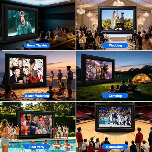 GYUEM 20 feet Inflatable Portable Projector Movie Screen - Huge Air-Blown Cinema Projection Screen Package with Rope, Blower,Tent Stakes - Front & Rear Projection,for Outdoor Party Backyard Pool Fun - size: 20FT
