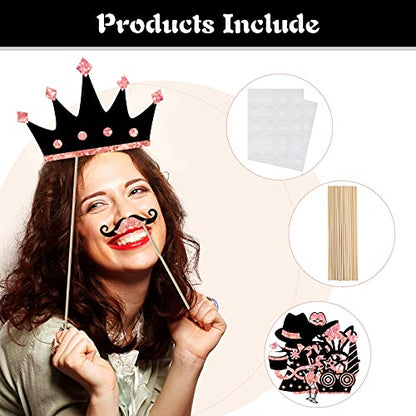 Zonon 24 Pcs Funny Photo Booth Props Set Black Gold Birthday,Rose Golden | Props for Wedding, Disco, Class Reunion Prom, Includes Mustache, Hats, Glasses, Ties, Lips, Crowns, Fun Party Accessories - color: Rose Golden