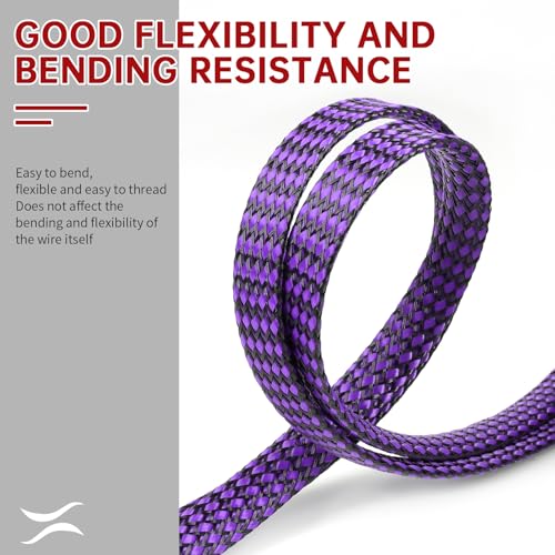 Expandable Braided Cable Sleeve, PP Yarn + PET Braided Expandable Sleeving Cable Management Protection High Density PET Wire Cover Sheath for Cables (Purple Black, 12mm-19ft) - color: Purple Black, size: 12mm (15/32")-19ft