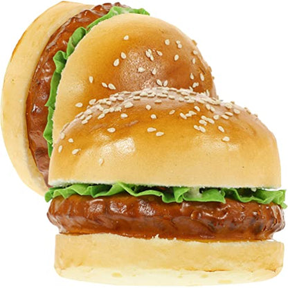 Sewroro 2 Pcs Fake Burgers Pu Artificial Burger Props 3.74 X 3.74 X 2.95 in Simulation Food for Photography Props Shop Burger Decors Display Food Decor Party and Kids Toy