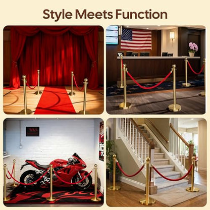 12 Pcs Gold Stanchions and Velvet Ropes Set, Stainless Steel Crowd Control Barriers, 8Pcs Red Carpet Ropes and Poles for Party Supplies,360 Photobooth,Prom,Birthday,Business,Wedding,Museums (2package) - color: Gold, size: 12pcs