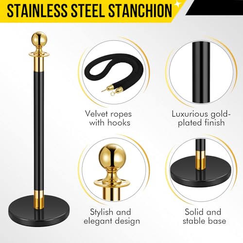 2Pack Stanchions and 5FT Black Velvet Ropes, Crowd Control Barrier, Black Stanchions Queue Barrier Line Divider with Fillable Plastic Base Used for Theaters Clubs Hotels Museums Exhibition - color: 2 Pack | 1 Rope