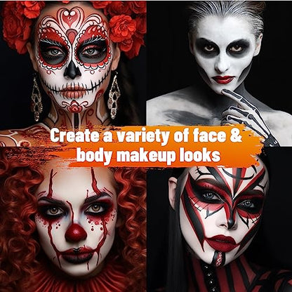 BOBISUKA White Black Red Face Body Paint with 3PCS Sponges Face Painting Kit for Adult Large Capacity Oil Based Paints Palette For Halloween Makeup Clown Joker Devil Cosplay SFX Costume Party - color: SET 03