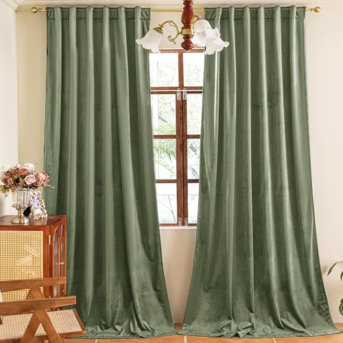 YOFUN 84 inches 2 Panels, Sage Green Blackout Luxury Velvet Curtains Thermal Insulated Heat Block Soundproof Window Panels Soft Drapes for Bedroom Living Room, Rod Pocket & Back Tab, W52 x L84 - color: Sage Green, size: 52"W x 84"L (Pack of 2)