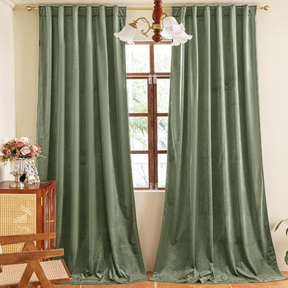 YOFUN 84 inches 2 Panels, Sage Green Blackout Luxury Velvet Curtains Thermal Insulated Heat Block Soundproof Window Panels Soft Drapes for Bedroom Living Room, Rod Pocket & Back Tab, W52 x L84 - color: Sage Green, size: 52"W x 84"L (Pack of 2)