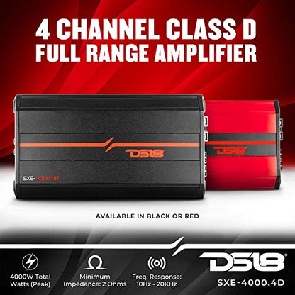 DS18 SXE-4000.4D/BK Car Amplifier Stereo Full-Range Class D 4-Channel 275x4 RMS @4 OHM 4000 Watts - Powerful and Compact Amp for Speakers in Car Audio System - style: SXE-4000.4D/BK