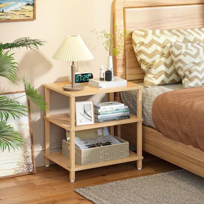 LELELINKY 3-Tier AV Media Player Stand, Natural Stereo Cabinet, Modern Audio Shelf, Wooden TV Stand,Game Console Shelf, Multifunctional Entertainment Center, Suitable for Home, Conference Room - color: Natural, size: 3 Tier