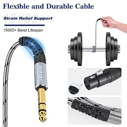 JOLGOO XLR Female to 1/4 Inch 6.35mm TRS Plug Balanced Interconnect Cable, XLR to Quarter inch Cable, 50 Feet 2 Pack, for Microphone,Mixer,Guitar,AMP,Speakers - size: 50 Feet - 2 Pack, style: XLR Female to 1/4 TRS Male