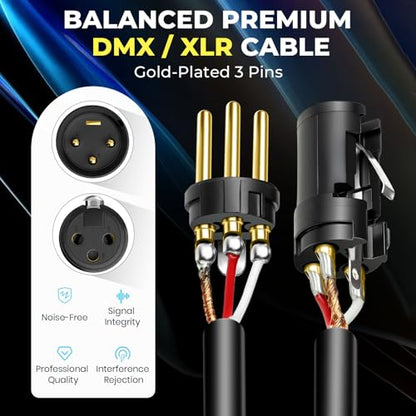 DMX Cable 15ft 2 Pack, 3-Pin Gold Plated XLR Male to Female Cables - color: Black and Orange, size: 15FT