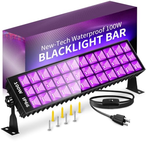 100W LED Black Light Bar for Glow Party, IP66 Waterproof | 8ft Cord & Plug & Switch, Blacklight for Halloween Party Decorations, Birthday, Body Paint, Classroom, Game Room, Stage - style: 100W-1Pack
