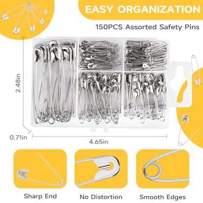Huhuhero 160Pcs Safety Pins, Large & Small Safety Pins for Clothes Sewing - color: Silver, size: 5 Different Size, 160 Pack
