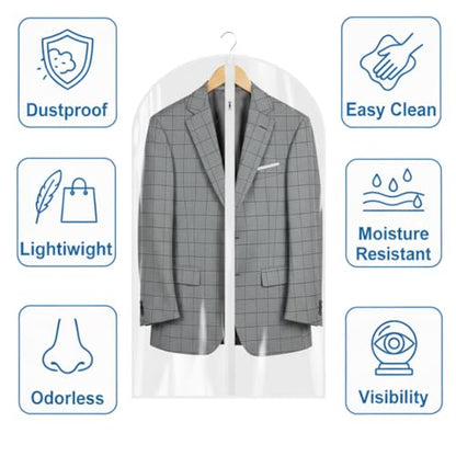 65” All Clear Dress Bags for Travel - PEVA Waterproof Fordable Cover with Zipper for Hanging Clothes, long Dress - Durable Dresser for Closet Storage, Dustproof & Moisture Resistant - 65”/4 Pack - size: 65" -4 Pack