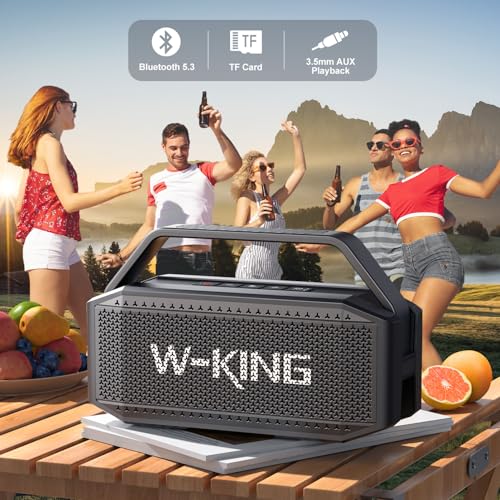 W-KING Bluetooth Speaker, 100W Max IPX7 Outdoor Portable Loud Speakers | 108dB Waterproof Floating Rugged Party Boombox 60W Large Speaker Wireless Subwoofer, 7.2'' Deep Bass Radiator, 40H, EQ TF AUX - color: Black